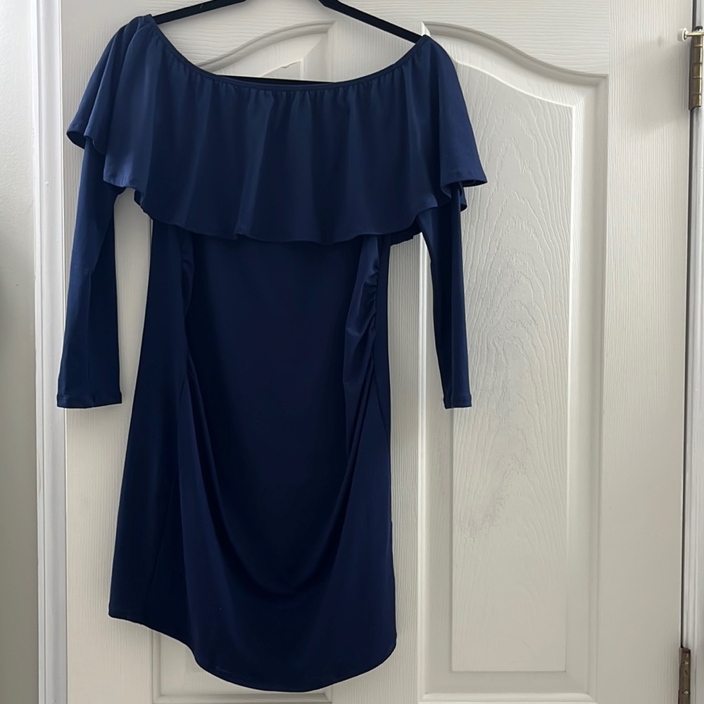 Pink Blush Navy Blue Maternity Dress